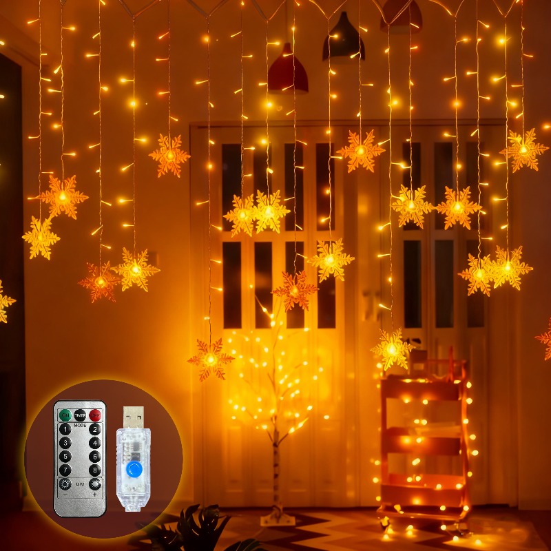 Outdoor Solar Power Xmas Lights - Luzes de cortina com floco de
